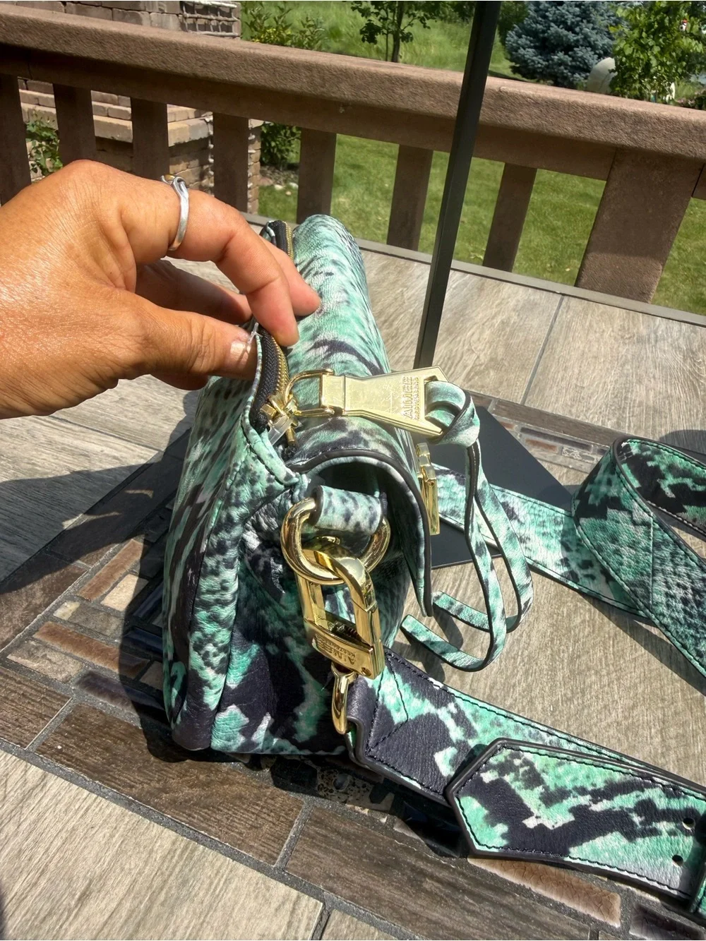 NWOT Aimee Kestenberg Mint Green and Black Snake-Print Crossbody - Picture 5 of 10